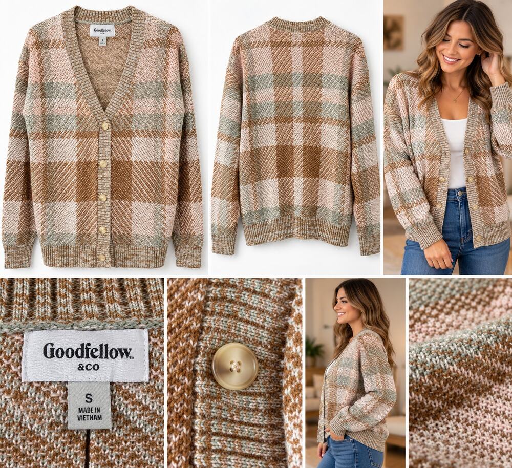 Goodfellow & Co. Plaid Button-Front Cardigan Sweater – Size Small